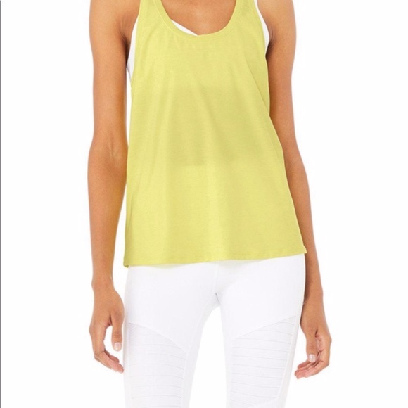 ALO YOGA Pulse Neon Shock Bright Yellow Relaxed Tank Top Medium - Picture 1 of 6